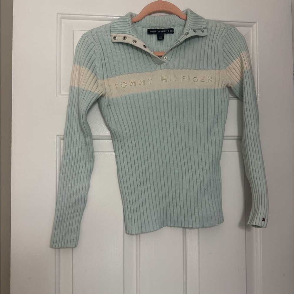 Tommy Hilfiger Pastel Blue Ribbed Pullover